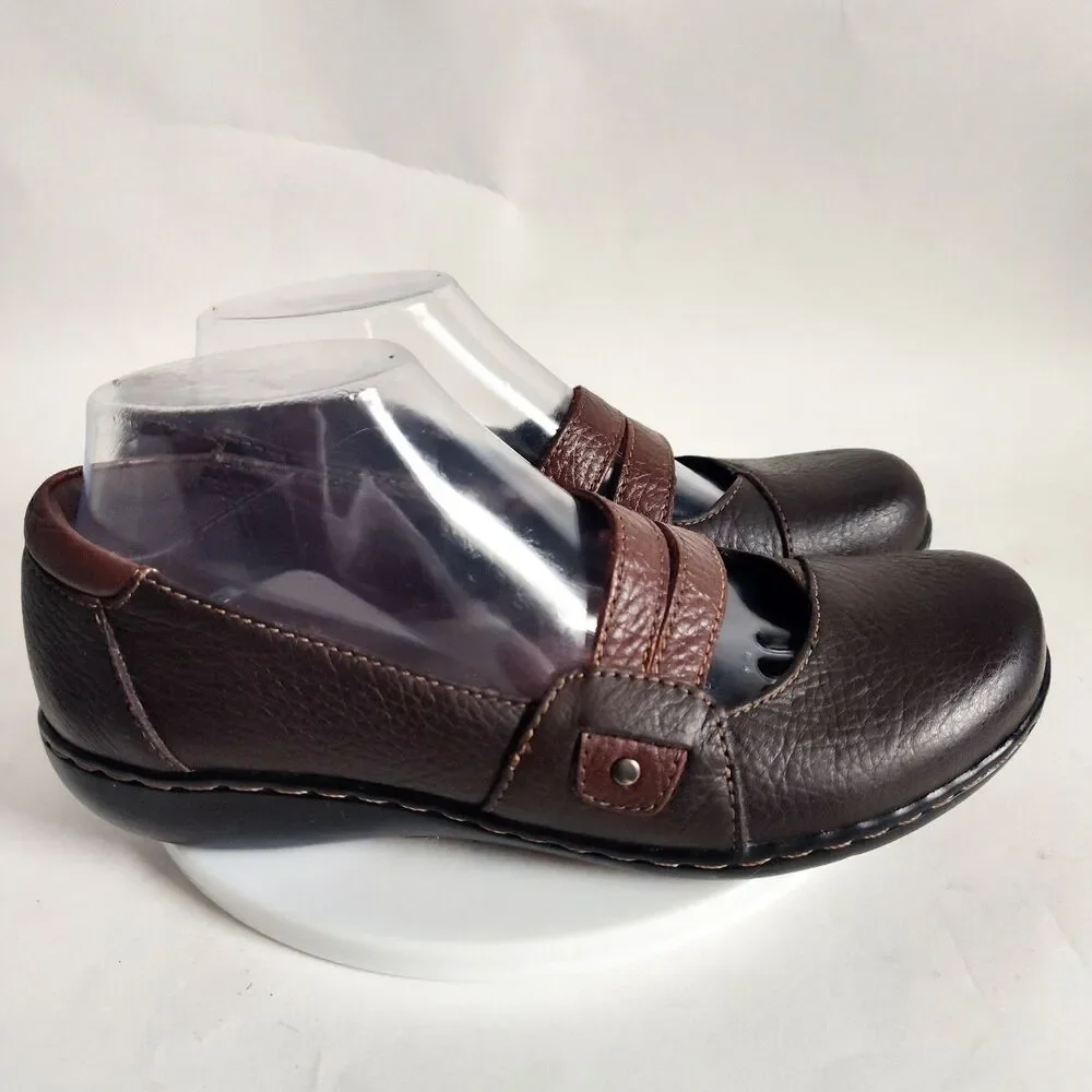 Clarks Loafers Womens 7.5 Brown Ashland Twist Mary Jane Leather Slip-on Comfort